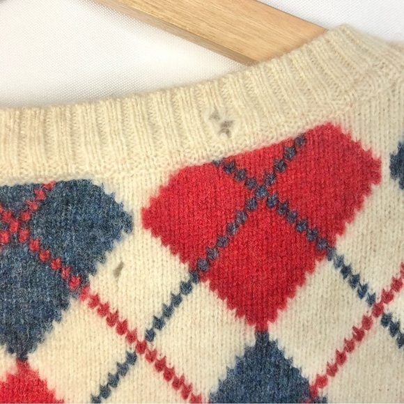 A.P.C Cream Red & Blue Argyle Diamond Wool Crewneck Sweater S - Picture 4 of 4